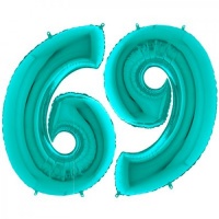 Шар (40''/102см) Цифра, "6/9", Тиффани (Голубая бирюза), в упаковке, 1 шт.