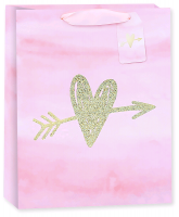 Пакет подарочный (23*18*10 см), Стрела любви, Розовый, Голография, 1 шт.
