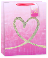 Пакет подарочный (23*18*10 см), Сердечко-вензель, Розовый, Голография, 1 шт.