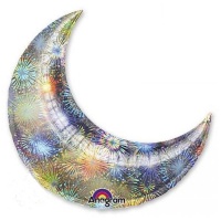 Шар (17"/43см) Полумесяц, голография, фейерверк, 1 шт. 