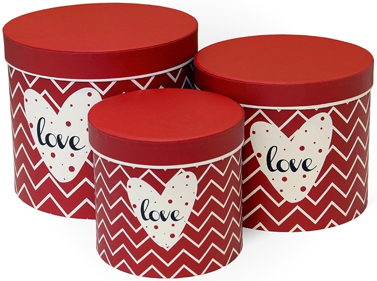 Коробка круглая (17*17*20см), Любовь (орнамент зигзаг), Красный, 1 шт.