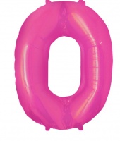 Шар (16"/41см), Цифра "0", цвет розовый, 1 шт.