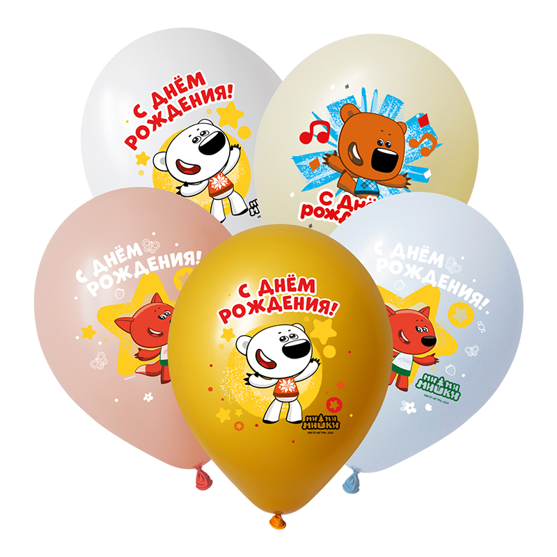 Шар (12"/30см) Ми-Ми-Мишки С Днем рождения, Ассорти, Пастель 5 цв., 50 шт.