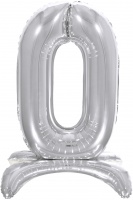 Шар (32''/81 см) Цифра, 0 на подставке, Серебро, в упак., 1 шт. 