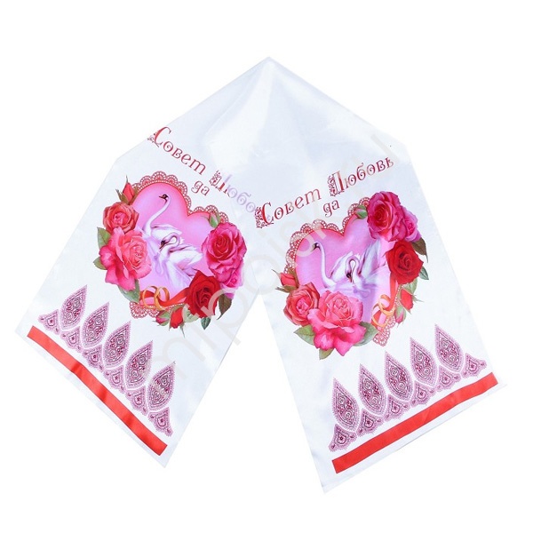 Рушник (135*30см), Габардин, Лебеди, розовый фон, 1 шт.