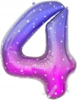 Шар (34''/86см) Цифра, 4 Сияющий космос, Сиреневый, Градиент, 1 шт. в упак.