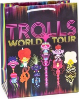 Пакет подарочный (31*22*10см), Тролли, Мировой тур, Черный, 1 шт.