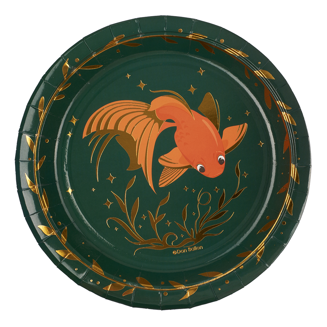 Тарелки (9''/23см) Золотые рыбки, Темно-зеленый, 6 шт.