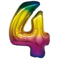 Шар (34"/84см) Цифра, "4", радуга, в упаковке, 1 шт.