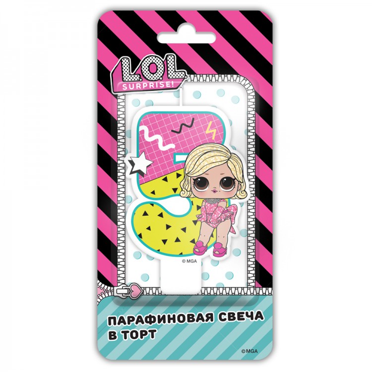 Свеча тортовая цифра "5", Кукла LOL, 1 шт. 