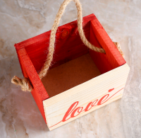 Кашпо деревянное (12,5*10,5*9,5см), Элен, Крепкая любовь, ручка верёвка, 1 шт.