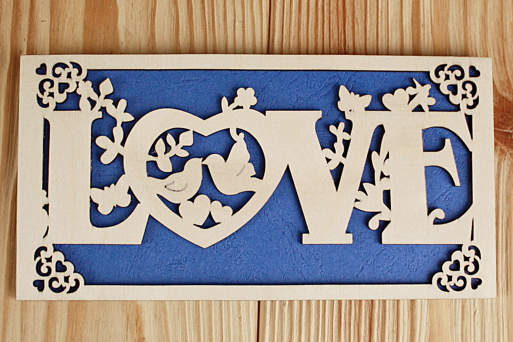 Подарочный конверт "LOVE" (9,2*17,5) Фанера 3мм, картон, оформл., Синий, 1 шт.