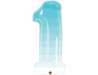 Шар (38"/96см) Цифра, "1", Омбре голубой, 1 шт.