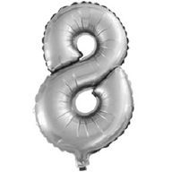 Шар с клапаном (15''/37см) Цифра, 8, Серебро, 1 шт.
