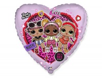 Шар (18''/46см) Сердце, Кукла ЛОЛ, Стильные подружки, Розовый, 1 шт.