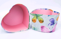 Коробка под цветы Сердце (14*13*10 см), Бабочки на голубом, 1 шт.