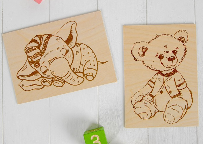 Доски для выжигания (1*17,5*25см), "Медвежонок и Слоник", 2 шт., 1 уп.