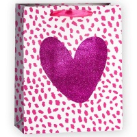 Пакет подарочный (23*18*10 см) Сердце, Розовый, с блестками, 1 шт.