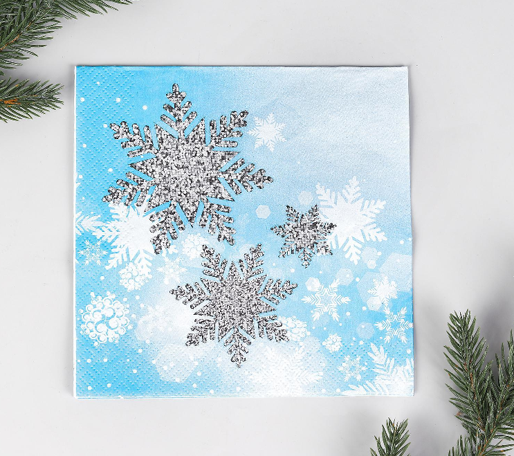 Салфетки бумажные (33*33см), Снежинки, 12 шт.
