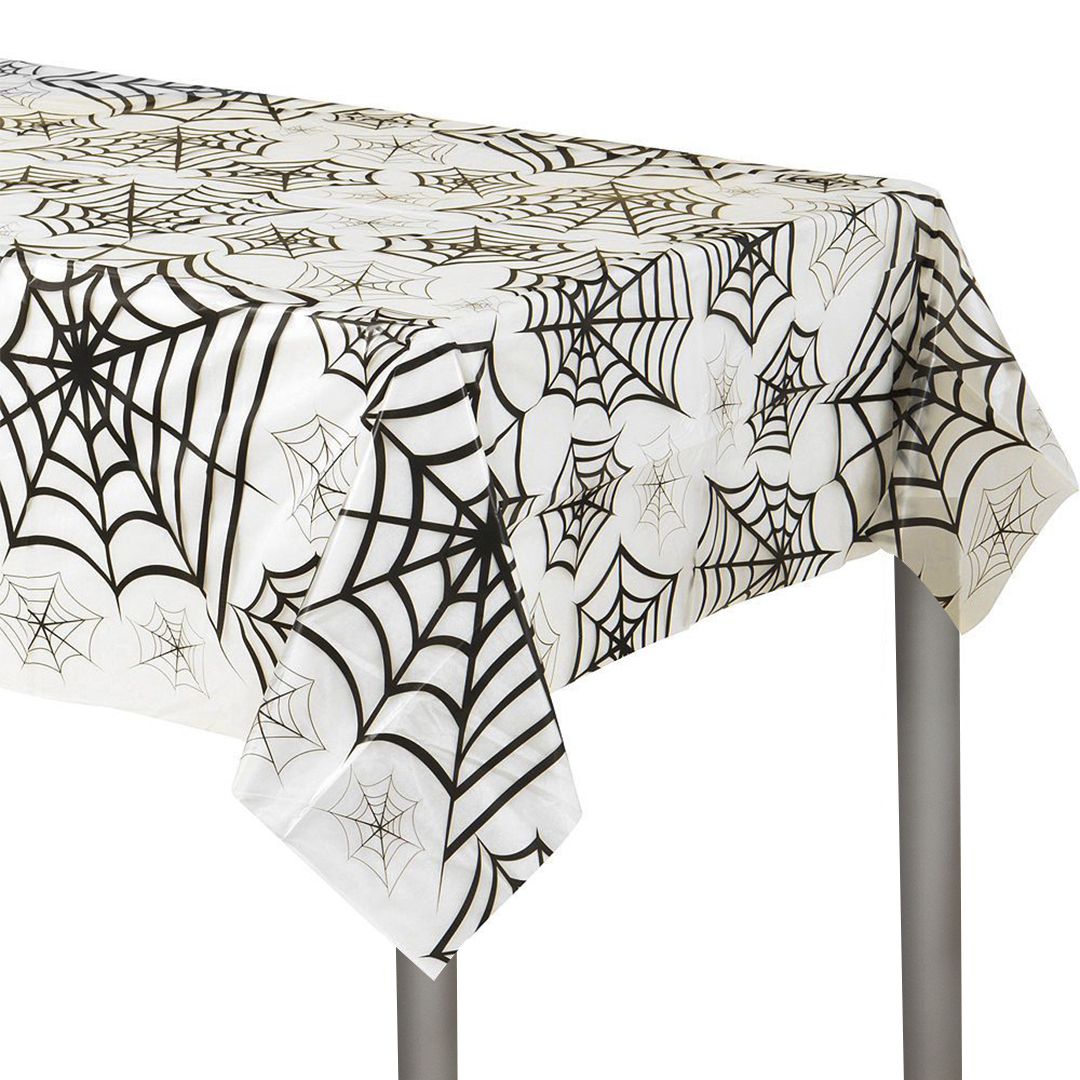 Скатерть одноразовая (137*274см), Паутинка, Белый/Черный, 1 шт.