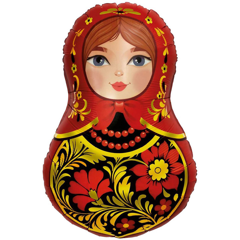 Шар (32"/81см) Фигура, Матрешка красная Золотая, 1 шт.