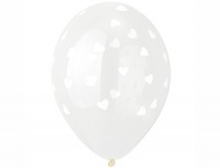 Шар (14"/35см) Сердца белые, Шелкография, кристалл, 25 шт.