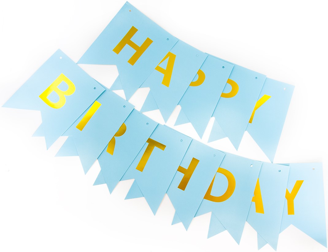 Гирлянда-флажки (210см), Happy Birthday, Голубой, Металлик, 1 шт.