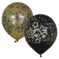 Шар (12"/30см) Голливуд, BLACK&GOLD 5 ст. рис, 25 шт.