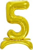 Шар (32''/81 см) Цифра, 5 на подставке, Золото, в упак., 1 шт. 