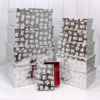 Коробка (19*13*7,5см), Новогодние подарки, Серебро, Металлик, 1 шт.