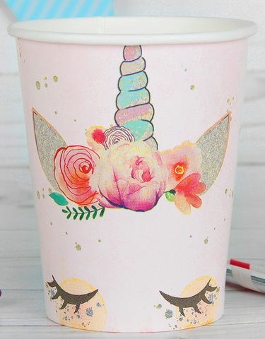 Стаканы бумажные (250мл), Единорог Мордочка, 10 шт.