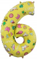 Шар (34''/86 см) Цифра, 6, Веселые картинки, Желтый, в упаковке 1 шт.
