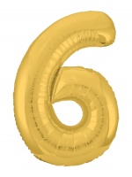 Шар (40"/102см) Цифра "6" Золото Slim в упаковке, 1 шт.