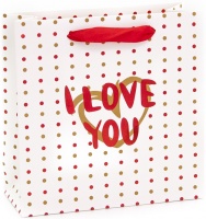 Пакет подарочный (20*20*8 см) Я Люблю Тебя (конфетти и сердце), Белый, 1 шт.