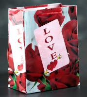 Пакет ламинированный (12*15*5 см), Love, красные розы, 1 шт.
