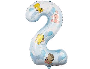 Шар (40''/102 см) Цифра, "2", Зверюшки с шарами мальчику, 1 шт.