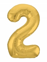Шар (40"/102см) Цифра "2" Золото Slim в упаковке, 1 шт.