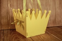 Подарочная упаковка (16,5*16*14см) Корона, МДФ 3мм, окрашен., оформл., Желтый-золото, 1 шт.