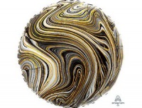 Шар (18"/45см) Круг, Мрамор, Черный, 1 шт.