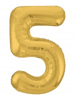 Шар (40"/102см) Цифра "5" Золото Slim в упаковке, 1 шт.