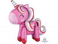 1208-0463_m1 Шар (22"/56см) Ходячая Фигура, Единорог розовый с сердцами, 1 шт.