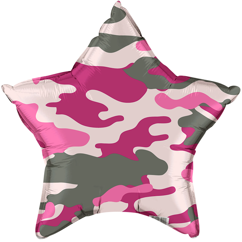 Шар (21''/53 см) Звезда, Камуфляж, Розовый, 1 шт.