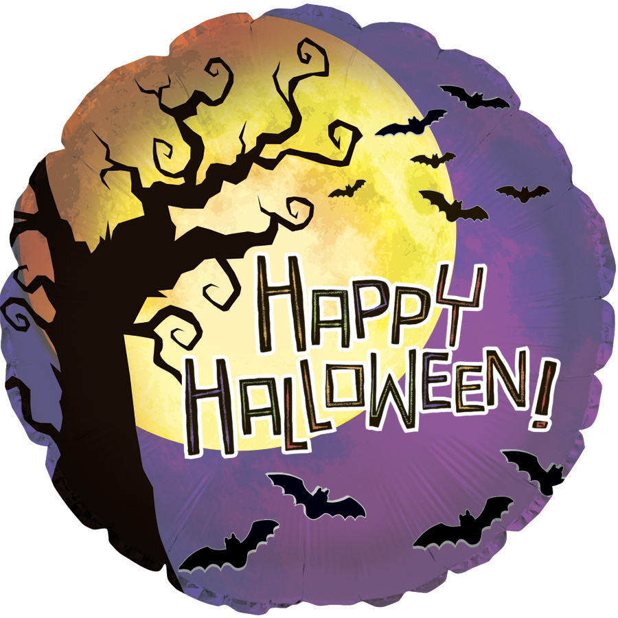 Шар (18''/46см) Круг, Ночь на Хэллоуин, Фиолетовый, 1 шт.