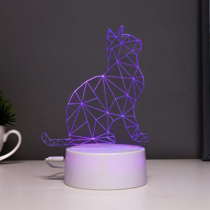 Светильник сенсорный "Кот сидя" LED 7 цветов, USB/от батареек, белый, 1 шт.