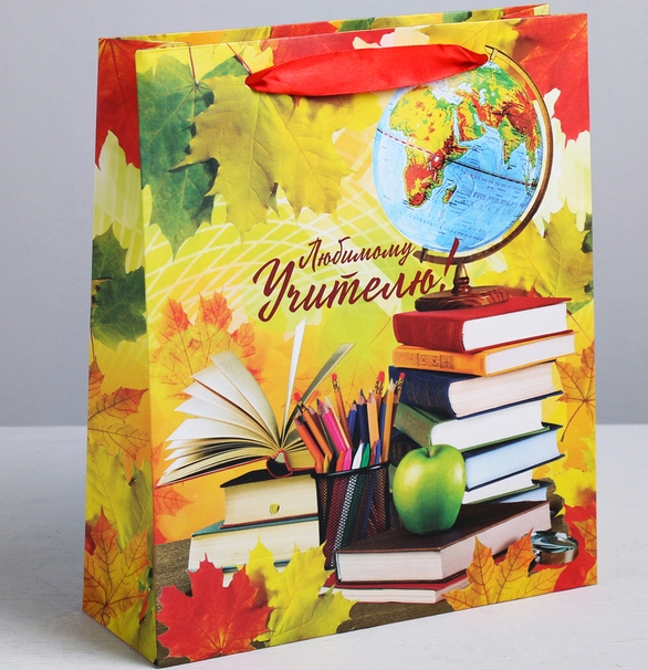Пакет подарочный (23*27*8см), Любимому учителю, крафт, 1 шт.