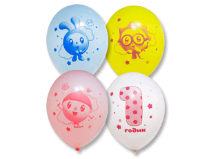 Шар (12"/30см)  Малышарики 1 ДР, ассорти, 5 шт.