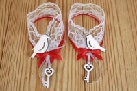 Украшение на шампанское "Ренессанс", Кружево, лента, Марсала-серебро, 1 шт.