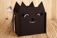 Подарочная упаковка (10*9,5*11см), Киска, МДФ 3мм, окрашен., оформл., Черный-серебро, 1 шт.