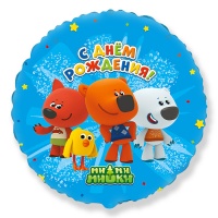 Шар (18"/45см) Круг, Ми-Ми-Мишки друзья, С днем рождения , 1 шт.