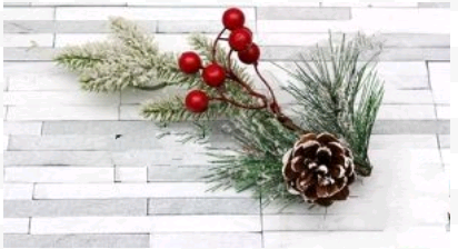 Декоративная ветка (35 см), Шишка и ягодки, Микс, 1 шт.